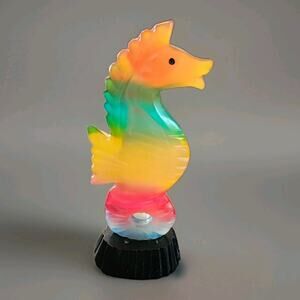 Rainbow Fluorite Carved Seahorse Sculpture Multicolor Stone 8" Made in Mexico